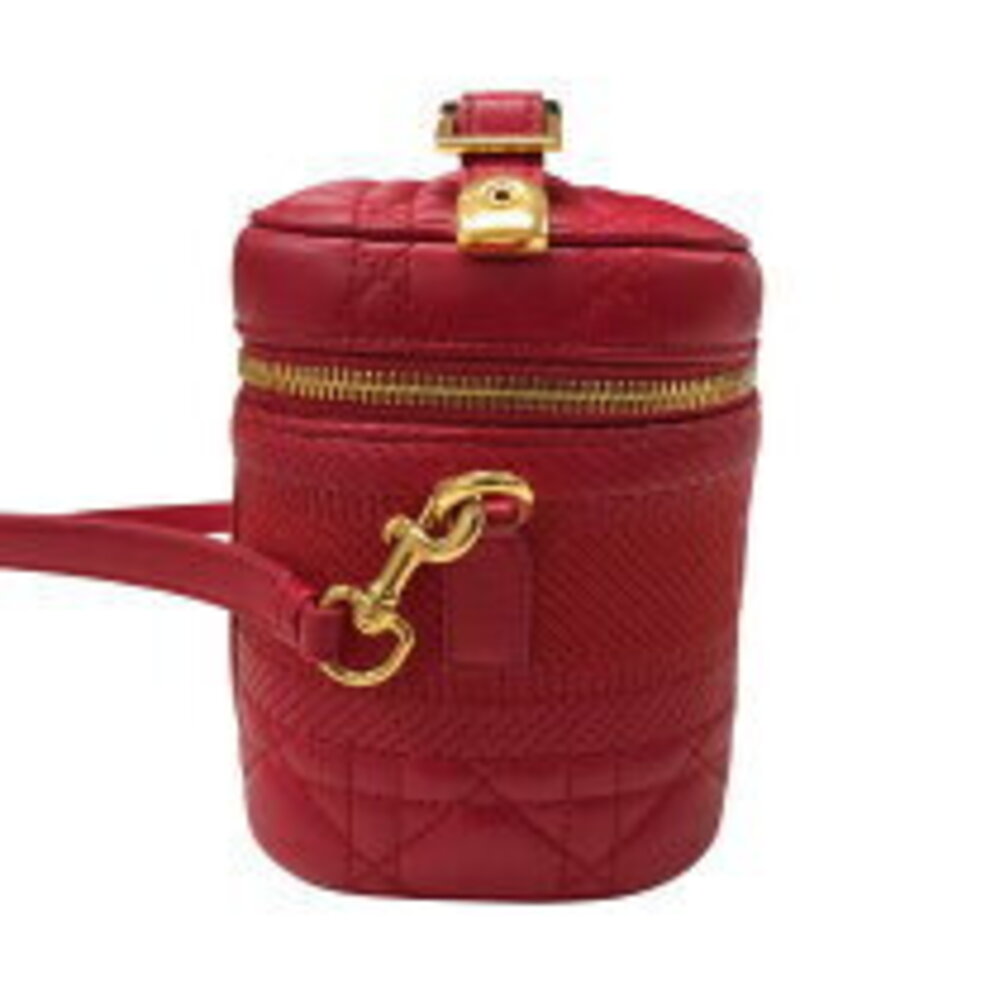 Dior Cannage Red TRAVEL Handbag Lambskin Christian Vanity - Picture 3 of 11